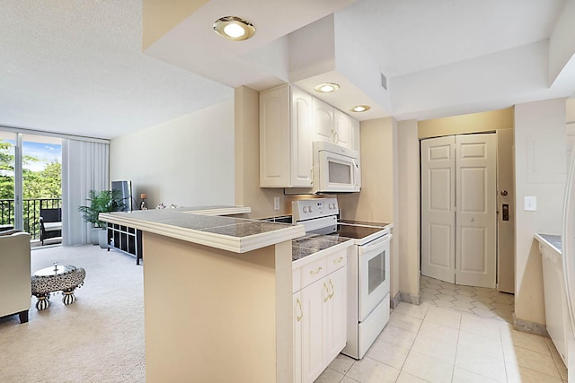 2121 N Ocean Blvd Unit 404W, Boca Raton, FL 33431 - kitchen with white appliances, white cabinetry, baseboards, a peninsula, and floor to ceiling windows