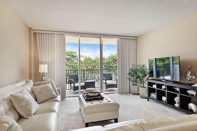 2121 N Ocean Blvd Unit 404W, Boca Raton, FL 33431 - carpeted living room featuring a textured ceiling and floor to ceiling windows