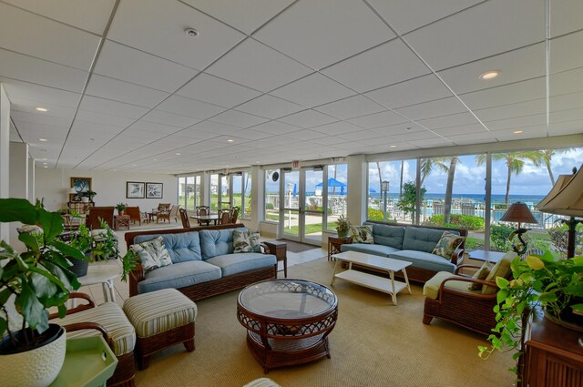 3101 S Ocean Blvd Unit 220, Highland Beach, FL 33487 - living room featuring a water view and recessed lighting