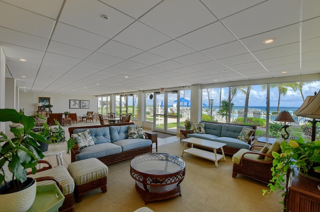 3101 S Ocean Blvd Unit 220, Highland Beach, FL 33487 - living area featuring a water view and recessed lighting