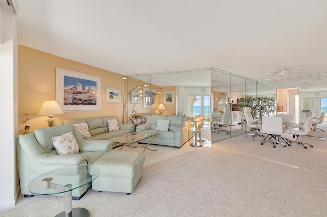 3101 S Ocean Blvd Unit 220, Highland Beach, FL 33487 - carpeted living area with a ceiling fan and tile patterned floors