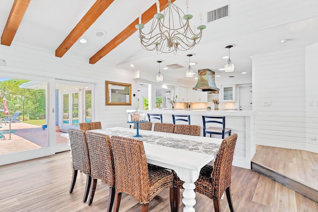 940 Turner Quay, Jupiter, FL 33458 - dining room featuring light wood finished floors, a chandelier, recessed lighting, beamed ceiling, and visible vents