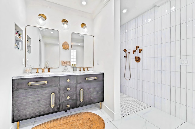 940 Turner Quay, Jupiter, FL 33458 - bathroom with double vanity, baseboards, walk in shower, recessed lighting, and a sink