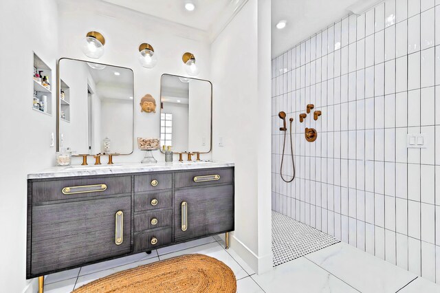 940 Turner Quay, Jupiter, FL 33458 - bathroom with double vanity, baseboards, walk in shower, recessed lighting, and a sink