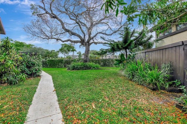 view of yard with a fenced backyard
