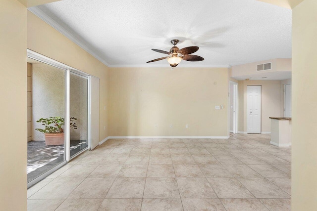 3211 Tuscany Way, Boynton Beach, FL 33435 - spare room featuring crown molding, a ceiling fan, a textured ceiling, and baseboards