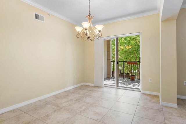 3211 Tuscany Way, Boynton Beach, FL 33435 - empty room featuring ornamental molding, a chandelier, light tile patterned floors, baseboards, and a textured ceiling