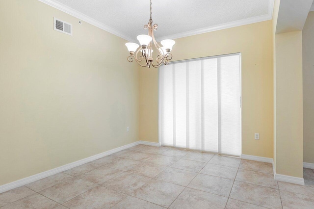 3211 Tuscany Way, Boynton Beach, FL 33435 - spare room featuring a chandelier, ornamental molding, light tile patterned flooring, baseboards, and a textured ceiling