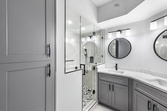 3211 Tuscany Way, Boynton Beach, FL 33435 - full bath featuring a shower stall, double vanity, and recessed lighting