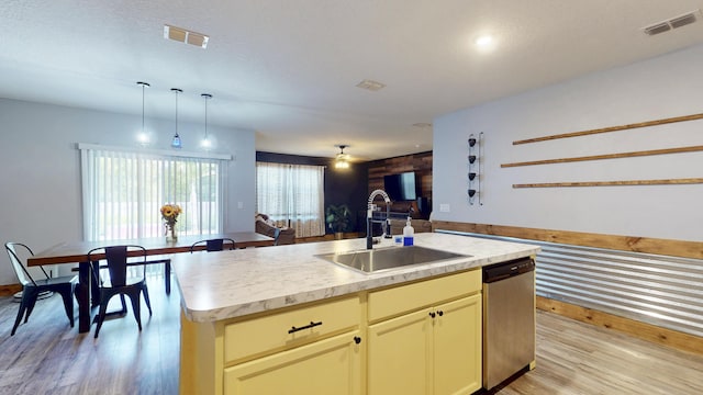 551 SW Lairo Ave, Port Saint Lucie, FL 34953 - kitchen with light wood-style floors, dishwasher, a sink, visible vents, and open floor plan