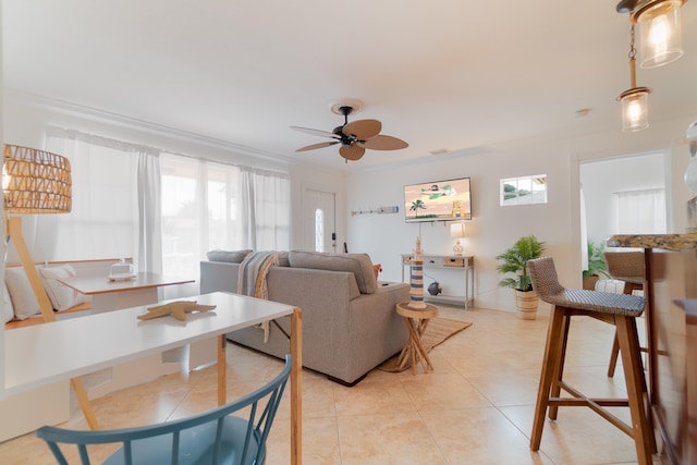 951 Green St, West Palm Beach, FL 33405 - living room featuring healthy amount of natural light, a ceiling fan, and light tile patterned floors