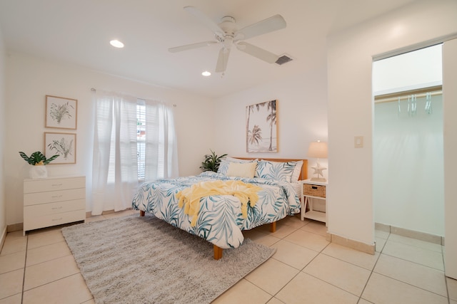 951 Green St, West Palm Beach, FL 33405 - bedroom featuring light tile patterned floors, recessed lighting, ceiling fan, and baseboards