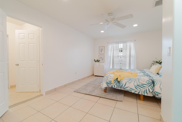 951 Green St, West Palm Beach, FL 33405 - tiled bedroom with recessed lighting, a ceiling fan, and baseboards