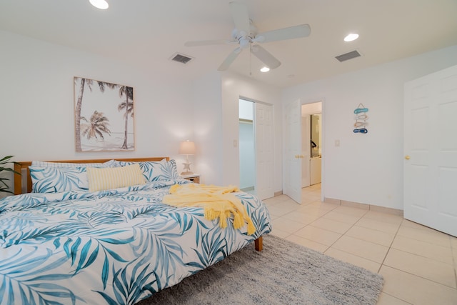 951 Green St, West Palm Beach, FL 33405 - bedroom featuring recessed lighting, light tile patterned flooring, ceiling fan, and baseboards