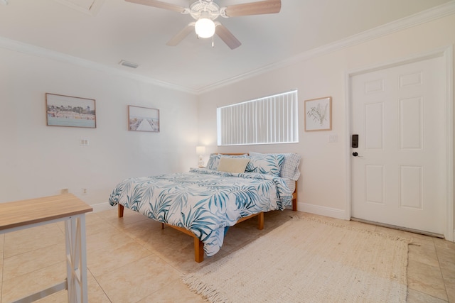 951 Green St, West Palm Beach, FL 33405 - tiled bedroom featuring crown molding, baseboards, and ceiling fan