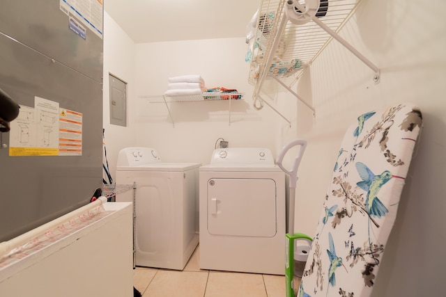 951 Green St, West Palm Beach, FL 33405 - washroom with washer and clothes dryer, light tile patterned flooring, heating unit, and electric panel