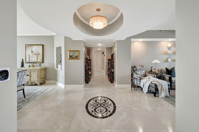3740 S Ocean Blvd Unit 1602, Highland Beach, FL 33487 - corridor with crown molding, baseboards, and a tray ceiling