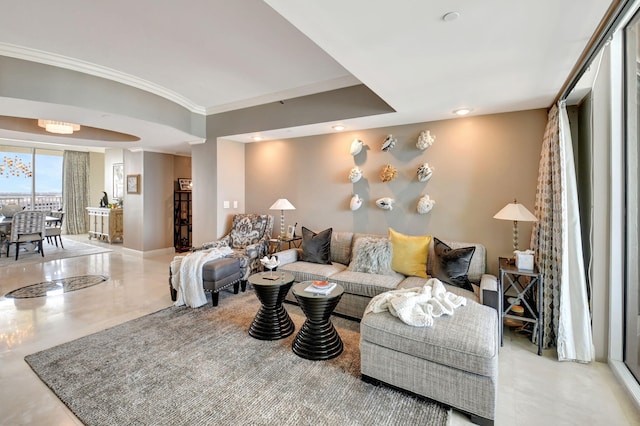3740 S Ocean Blvd Unit 1602, Highland Beach, FL 33487 - living area featuring crown molding, baseboards, and recessed lighting