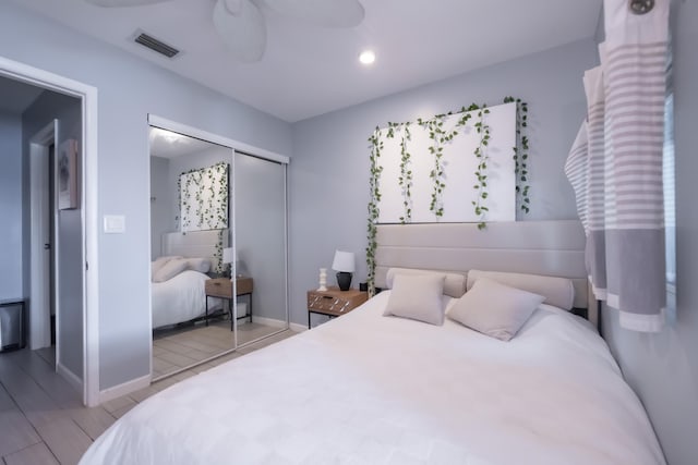 45 Misty Meadow Dr, Boynton Beach, FL 33436 - bedroom featuring visible vents, ceiling fan, baseboards, a closet, and recessed lighting