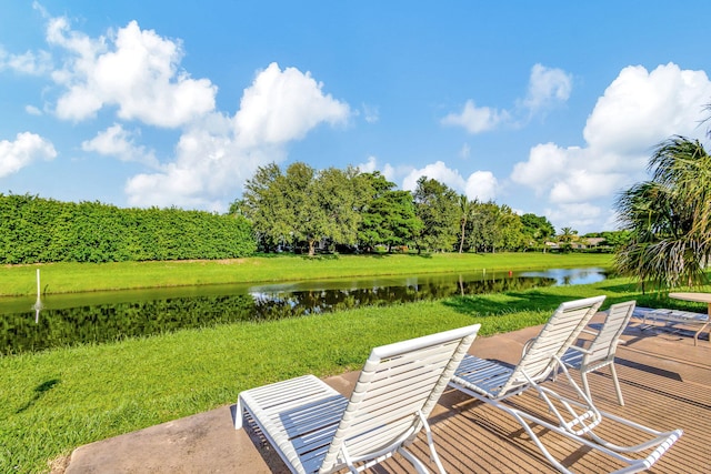 view of patio / terrace with a water view