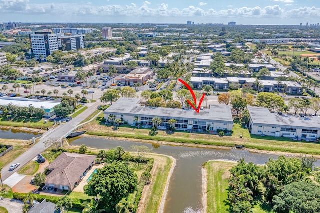 aerial view with a view of city and a water view