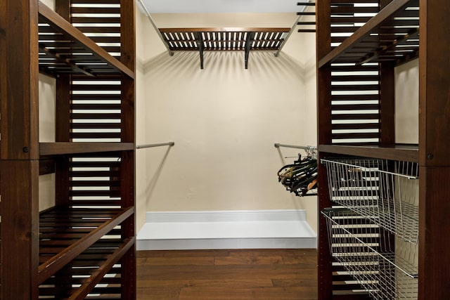 walk in closet with hardwood / wood-style floors