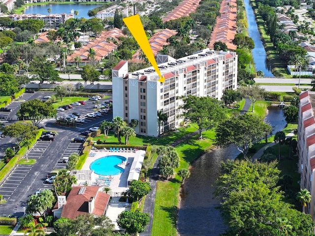 14475 Strathmore Ln Unit 808, Delray Beach, FL 33446 - aerial view of property and surrounding area with a large body of water, a pool area, and apartment complex / building