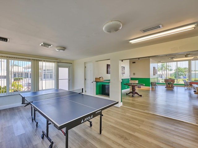 playroom featuring pool table, visible vents, baseboards, and wood finished floors