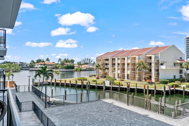 dock area featuring a water view
