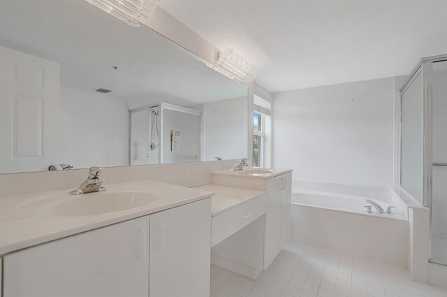 5874 Crystal Shores Dr Unit 308, Boynton Beach, FL 33437 - full bath featuring double vanity, a bath, a stall shower, and tile patterned flooring