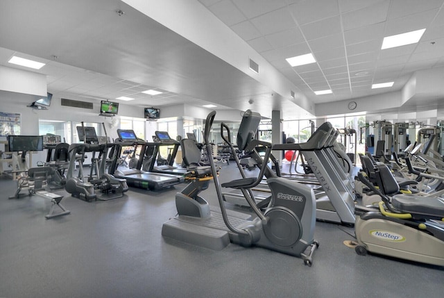5874 Crystal Shores Dr Unit 308, Boynton Beach, FL 33437 - gym with a paneled ceiling and plenty of natural light