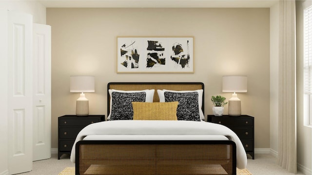 carpeted bedroom featuring baseboards