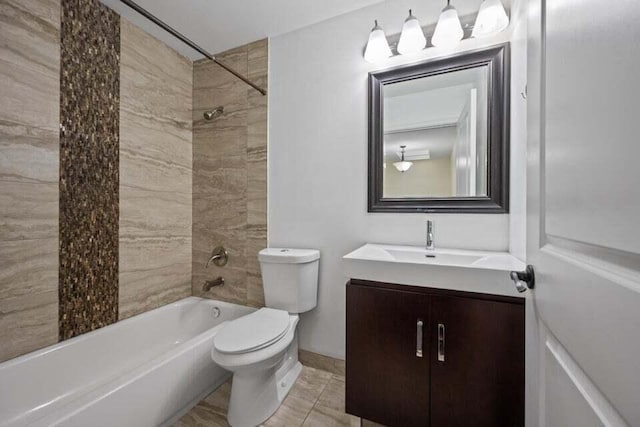 bathroom with shower / washtub combination, toilet, and vanity