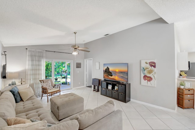 8024 Stirrup Cay Ct, Boynton Beach, FL 33436 - living area with baseboards, a textured ceiling, light tile patterned floors, and vaulted ceiling