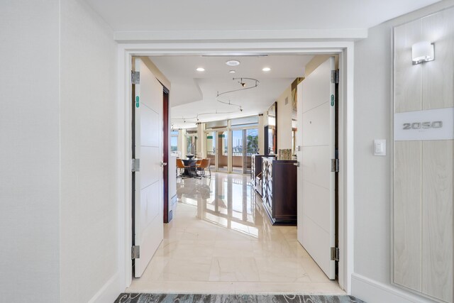 300 SE 5th Ave Unit 2050, Boca Raton, FL 33432 - hall with marble finish floor and recessed lighting