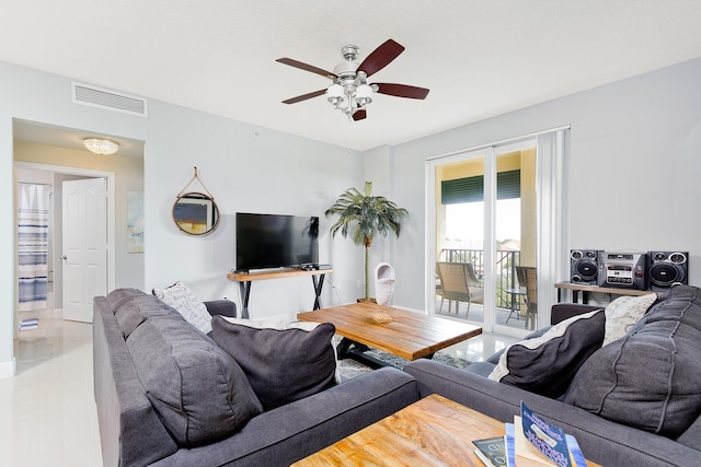 255 NE 3rd Ave Unit 2501, Delray Beach, FL 33444 - living room featuring visible vents and a ceiling fan