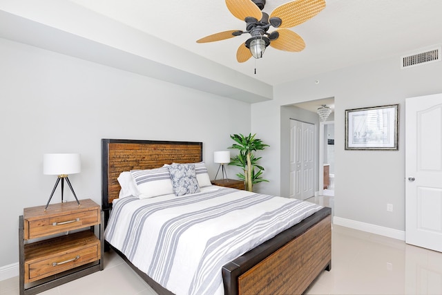 255 NE 3rd Ave Unit 2501, Delray Beach, FL 33444 - bedroom featuring light tile patterned flooring, a closet, visible vents, and baseboards