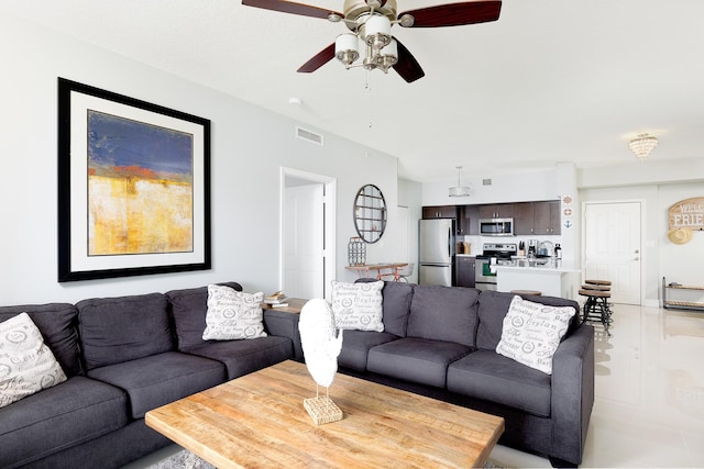 255 NE 3rd Ave Unit 2501, Delray Beach, FL 33444 - living area featuring ceiling fan and visible vents
