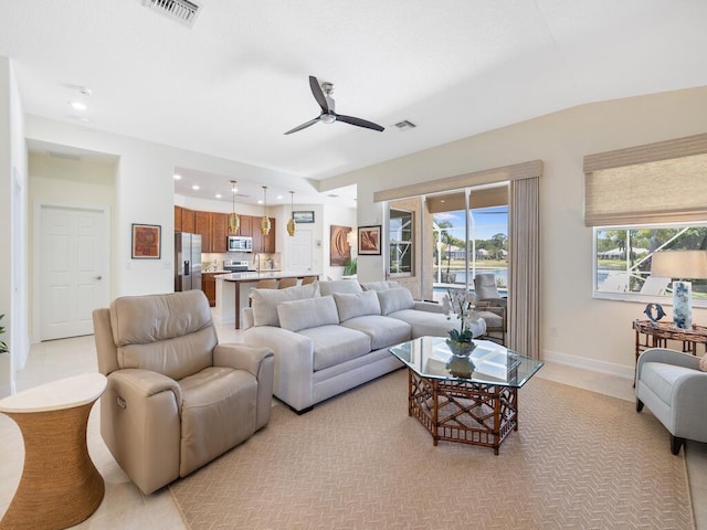 6000 Venetto Way, Vero Beach, FL 32967 - living room featuring visible vents, ceiling fan, recessed lighting, and baseboards