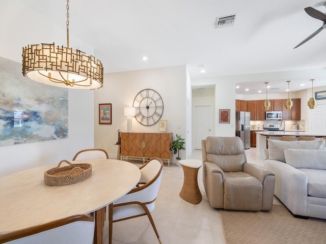 6000 Venetto Way, Vero Beach, FL 32967 - interior space with recessed lighting, light tile patterned flooring, visible vents, and ceiling fan