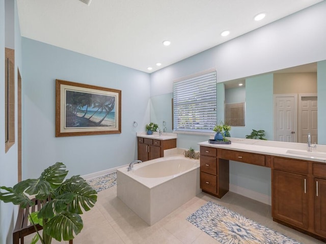 6000 Venetto Way, Vero Beach, FL 32967 - full bathroom featuring recessed lighting, vanity, a bath, tile patterned floors, and baseboards