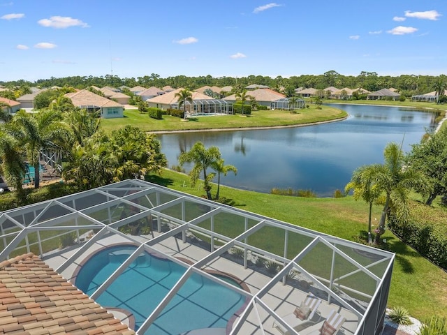 6000 Venetto Way, Vero Beach, FL 32967 - pool with a residential view, a water view, a patio, and glass enclosure