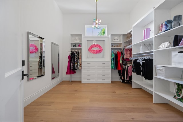 walk in closet featuring light wood-style flooring