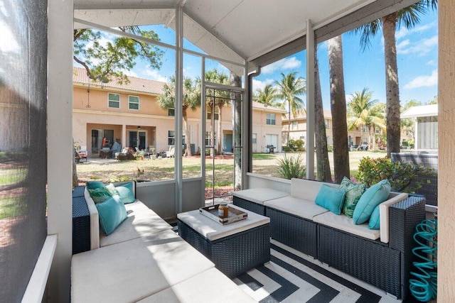 453 Rainbow Springs Ter, Royal Palm Beach, FL 33411 - sunroom / solarium featuring outdoor lounge area and lofted ceiling