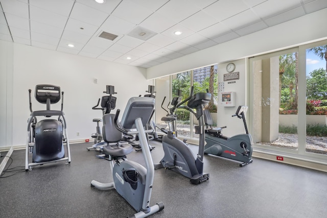 4201 N Ocean Blvd Unit 208, Boca Raton, FL 33431 - workout area featuring recessed lighting, visible vents, plenty of natural light, and a paneled ceiling