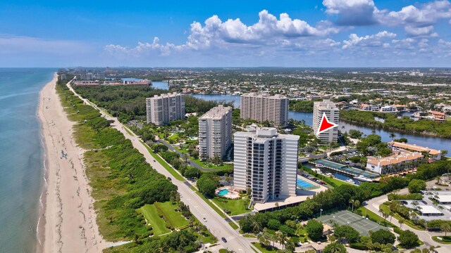4201 N Ocean Blvd Unit 208, Boca Raton, FL 33431 - birds eye view of property featuring a water view, a city view, and a beach view