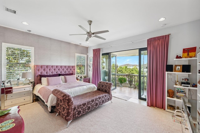 7339 NW 28th Way, Boca Raton, FL 33496 - bedroom featuring visible vents, wallpapered walls, access to exterior, recessed lighting, and a ceiling fan