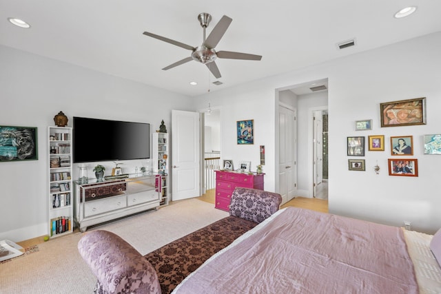 7339 NW 28th Way, Boca Raton, FL 33496 - bedroom with visible vents, recessed lighting, a ceiling fan, and baseboards