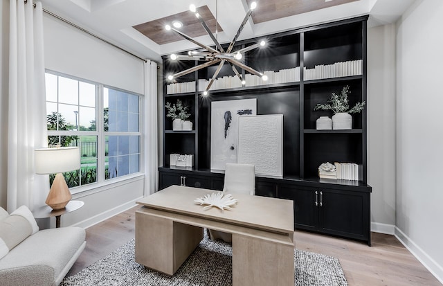 20128 Se Bridgewater Drive Oakley Model, Jupiter, FL 33458 - office area featuring baseboards, an inviting chandelier, built in features, and wood finished floors
