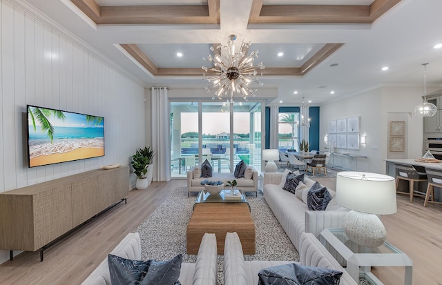 20128 Se Bridgewater Drive Oakley Model, Jupiter, FL 33458 - living area with crown molding, recessed lighting, a chandelier, and light wood-style flooring